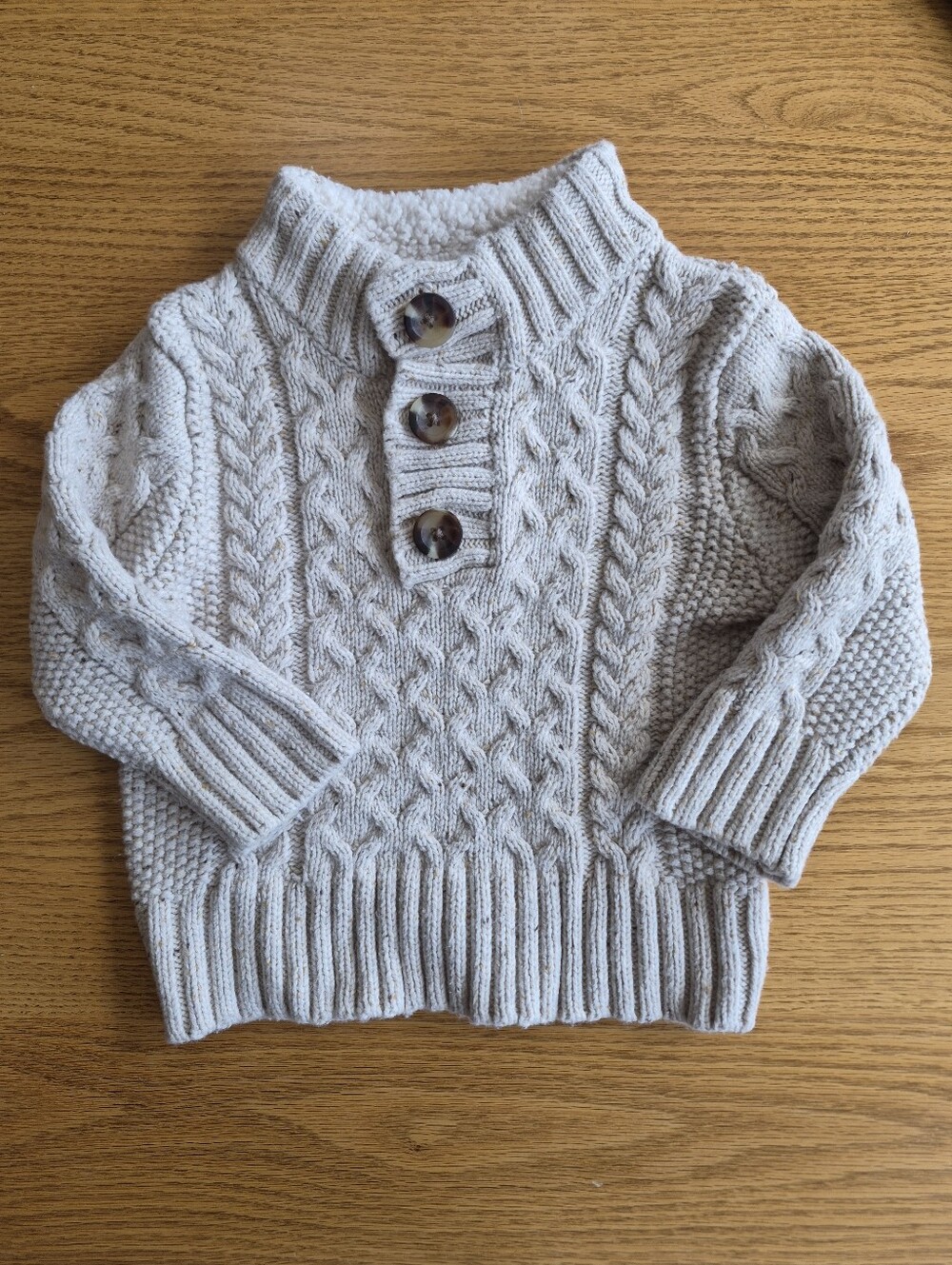Wrangler Jeans Boy's 12 M Cat & Jack Cable Henley Knit Sweater 12 M Oatmeal - Picture 2 of 16